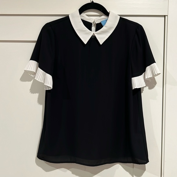 Black Blouse with white collar and white ruffle sleeves - Picture 1 of 7